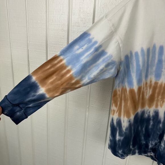 Madewell Women Long Sleeve Tie Dye Top Tshirt Blue Hippie Boho Lounge Size Small - Picture 2 of 6